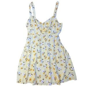 Old Navy Yellow Floral Mini Dress Womens Medium Smocked Back Sun Dress